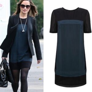 French Connection Black & Gray Colorblock Chiffon Shift Mini Dress - 12